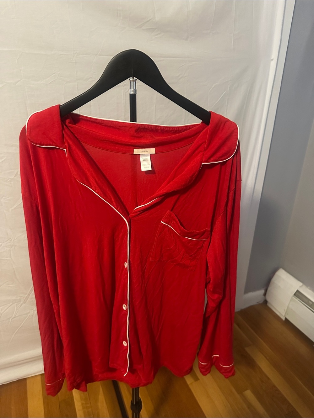 Eberjey Red Long-Sleeve Pajama Top with White Piping